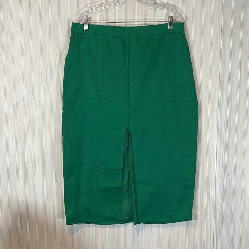 REISS JACKSON PENCIL SKIRT LINEN SLIT 12 cc - Picture 2 of 6